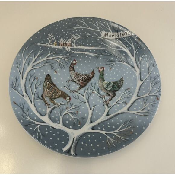 Haviland Limoges The 12 Days of Christmas Plate Three French Hens 1972 Signed - Picture 1 of 6